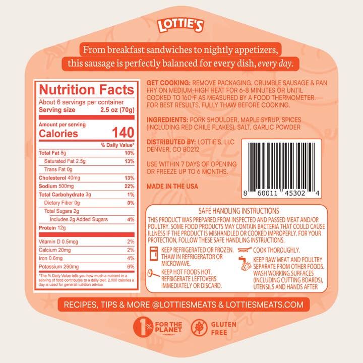 Lottie's Meats - Wholesale Sausage - Everyday (Breakfast) Sausage | Ground Pork Blends | 16 oz6