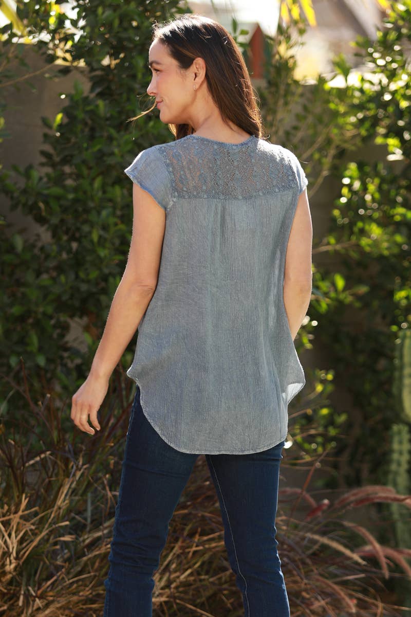 Nostalgia - Wholesale Blouse - Women's - N2U60-ASIS V NECK TIE WAIST TOP WTIH EMBROIDERY AND LACE15