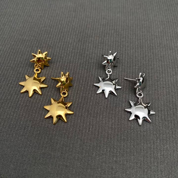 Boucles d'oreilles en acier inoxydable plaqué or 18K brillant - FGS/MS pour la vente par Mio Queena