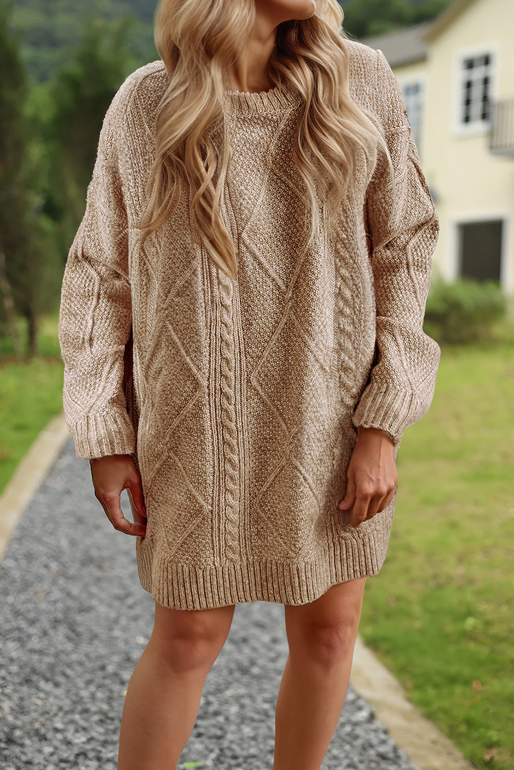 66DISCO - Wholesale Dress - Women's - Cable Knit Long Sleeve Drop Shoulder Sweater Dress (S-3XL)1
