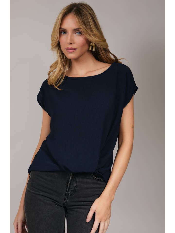 GILLI - Wholesale Blouse - Women's - SOLID WOVEN TEE WITH FRONT KNOT DETAIL34