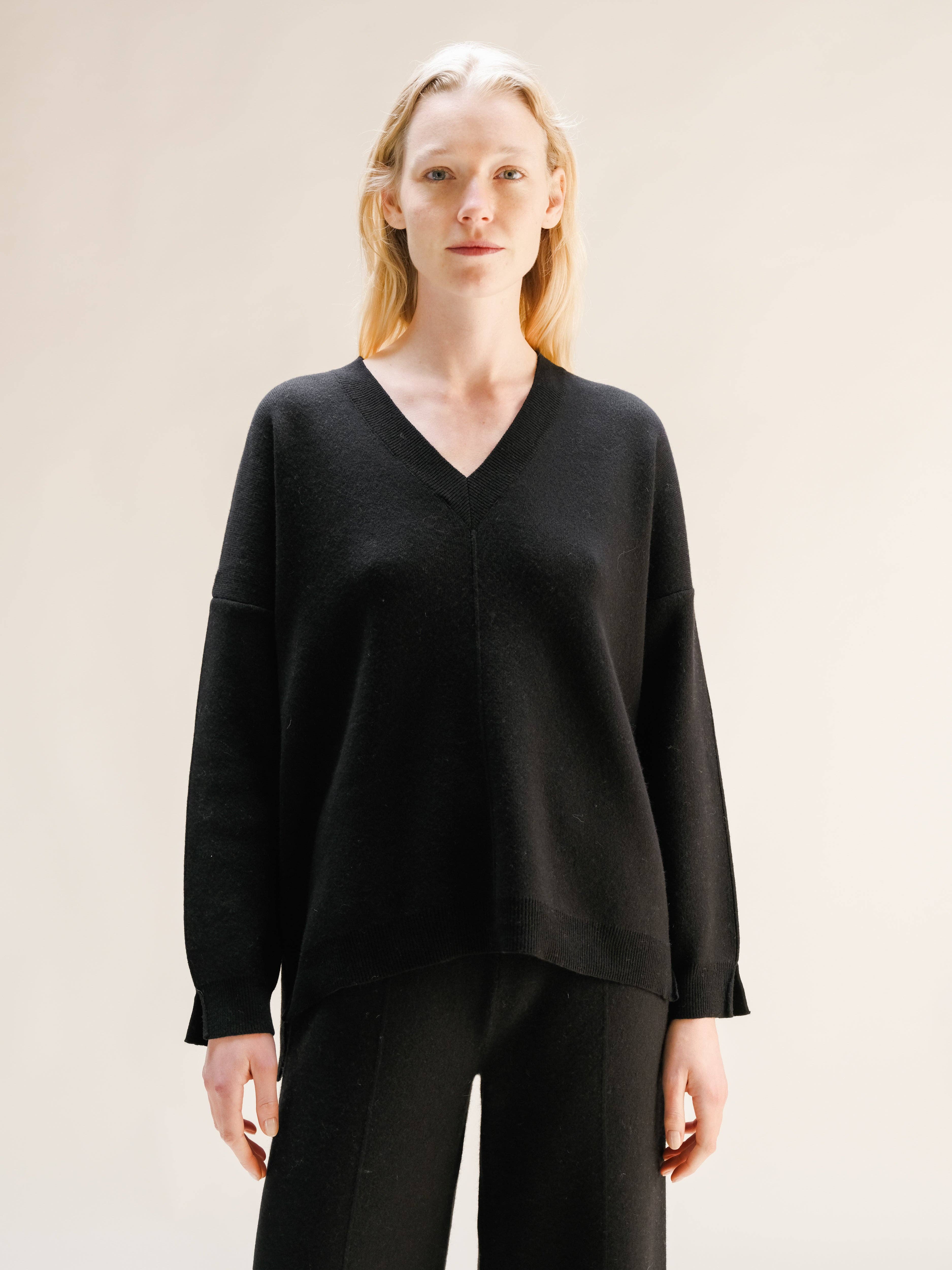 Lèmme - Venta al por mayor Jersey de punto - Mujer - Maxi de Cuello en V Sólido con Mezcla de Cachemira y Aberturas Laterales16