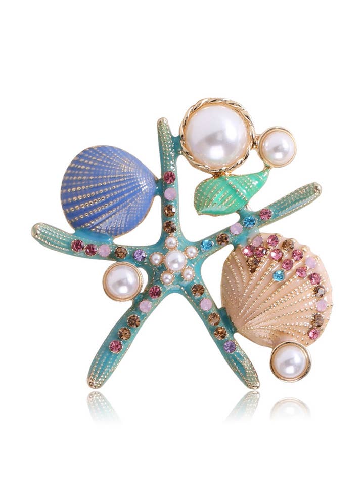 Alloy Rhinestone Starfish Shell Brooch PA3667 for wholesale by Ole
