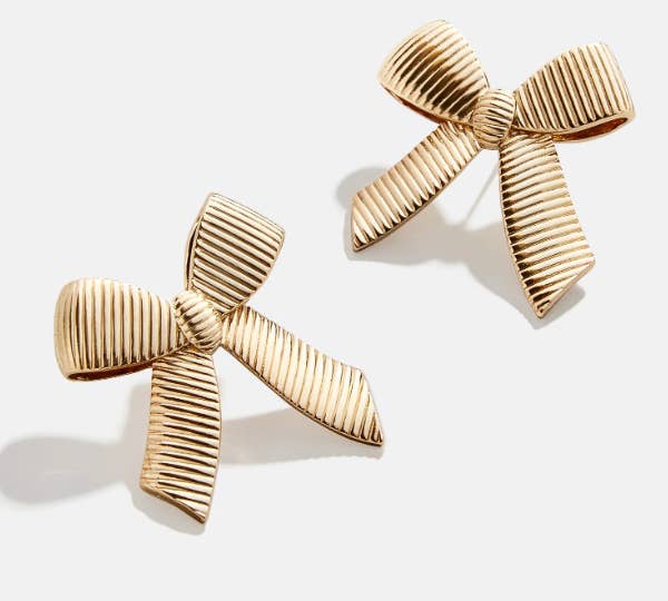 Ribbon (rib) Bow Stud Earrings- 14K Gold Steel for wholesale on Faire