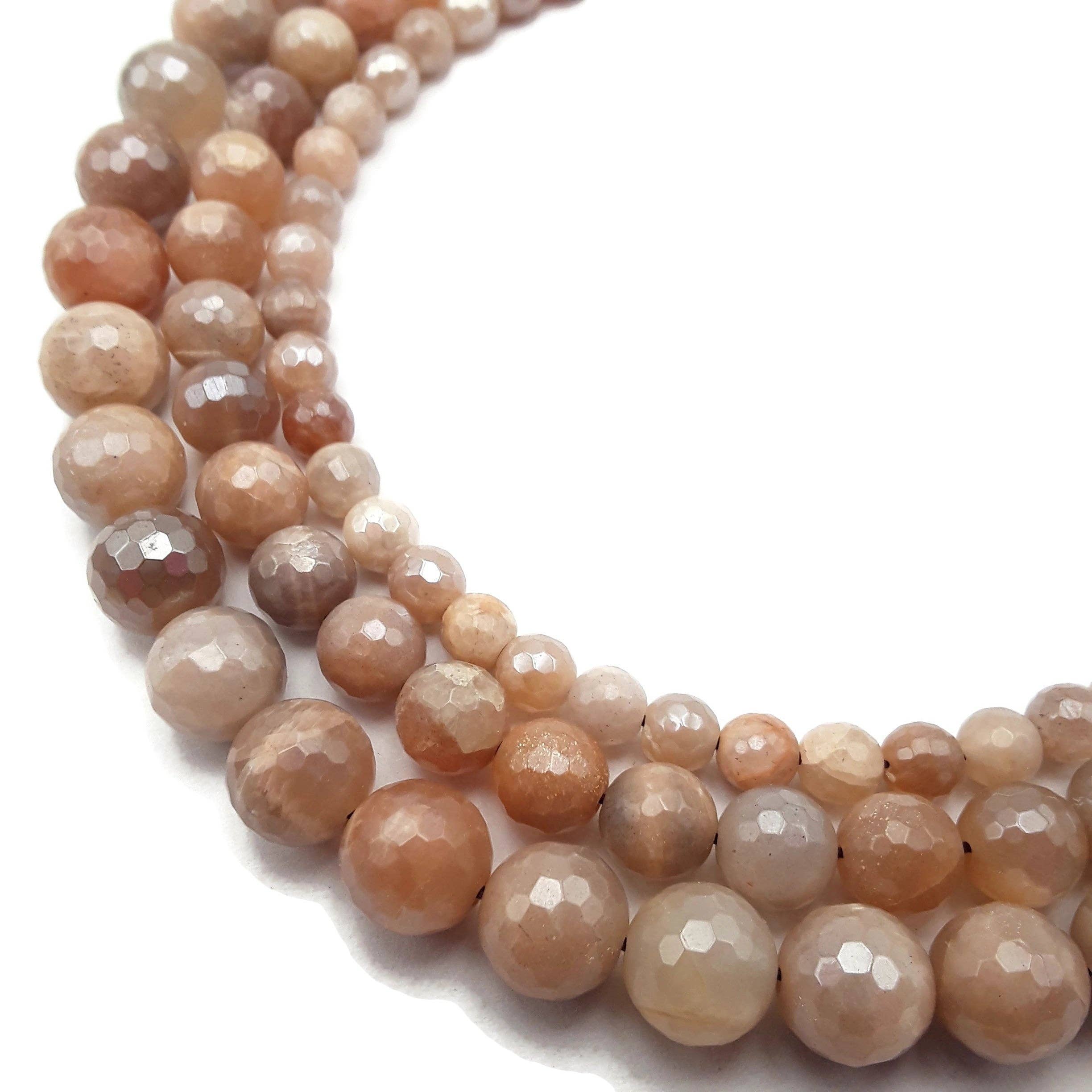 CRCBEADS - Wholesale Beads - Coated Peach Moonstone faceted Round Beads 6mm 8mm 10mm1