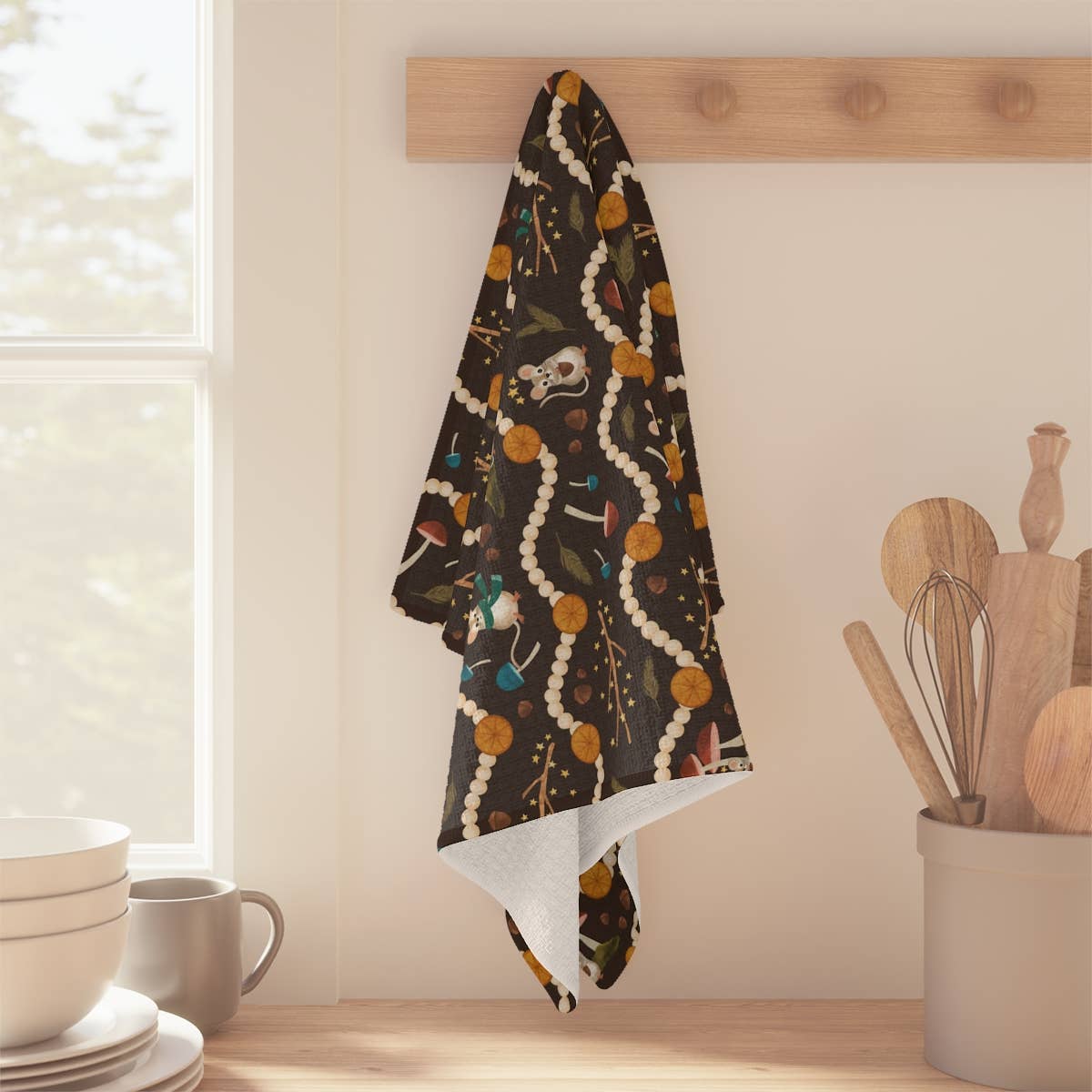 Joymark Studio - Wholesale Tea Towel - Velvet Woodland Kitchen Tea Towel with Mice and Mushrooms2
