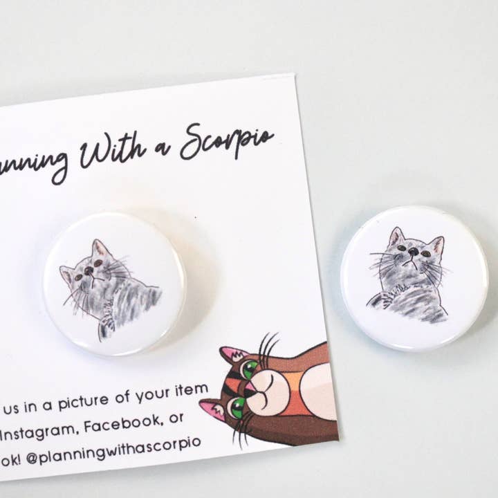 1 Inch Sketched Black Cat Pin for wholesale by Rye & Co.