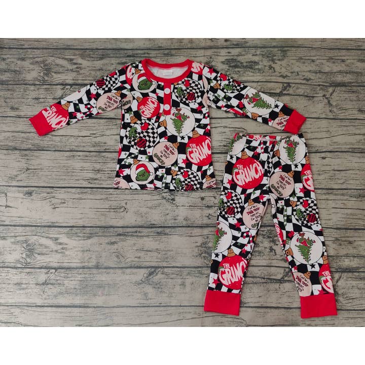 Aier Wholesale - Wholesale Sleepwear Set - Kids - Baby Boys Christmas Red Ball Pants Pajamas Clothes Sets