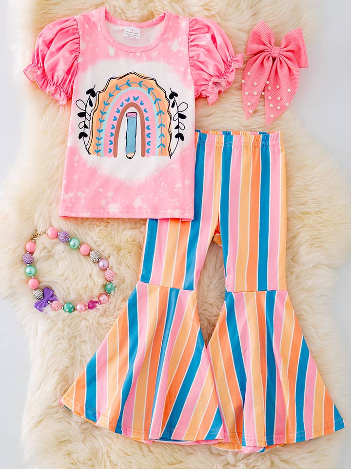 HAUT ARC-EN-CIEL ET PANTALON À RAYURES POUR LA RENTRÉE. OFG41364 SOL pour la vente par Kids Charm Online