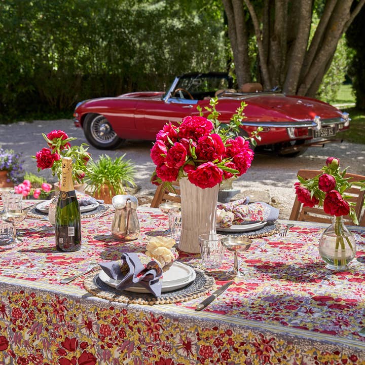 Couleur Nature - Wholesale Tablecloth - Jardin Red & Grey | French Tablecloths11