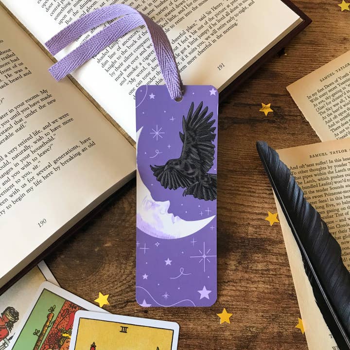 Moon and Raven Ribbon Bookmark for wholesale by Tied Fates