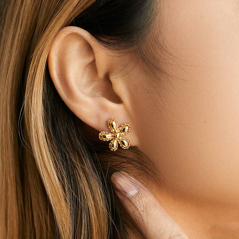 Simple Floral Gold Plated Stud Earrings DPJE1242 for wholesale on Faire1