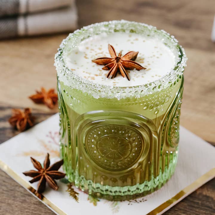 Kate Aspen - Wholesale Drinking glass/cup - 10 oz. Ribbed Retro Arch Floral Green Drinking Glasses (Set2