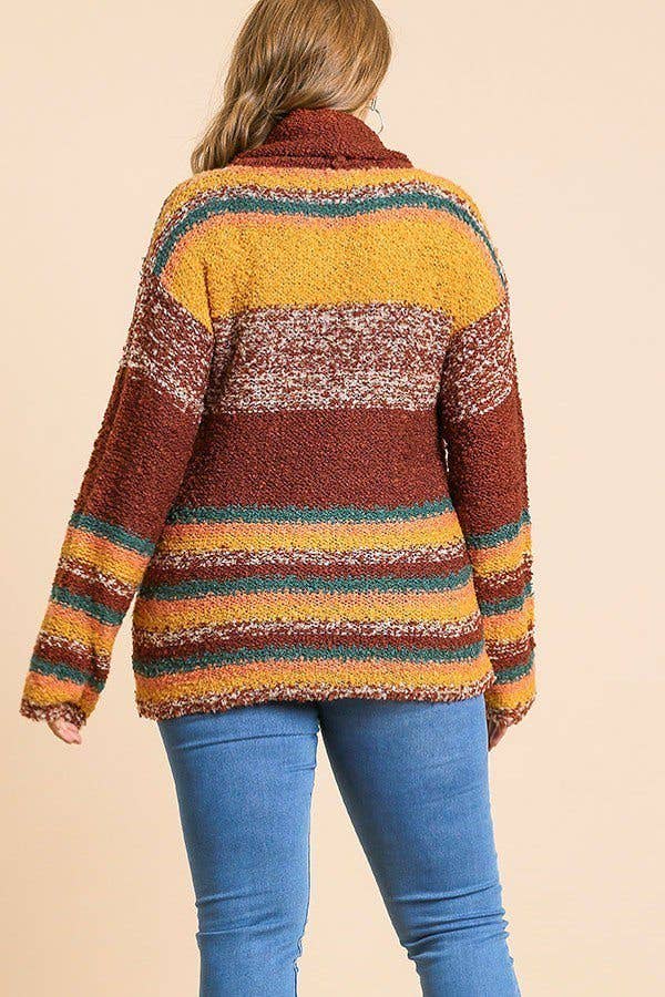CC Wholesale Clothing - Wholesale Knit Sweater - Women's - Plus Size Multicolor Striped Fuzzy Knit Long Sleeve Pullover2