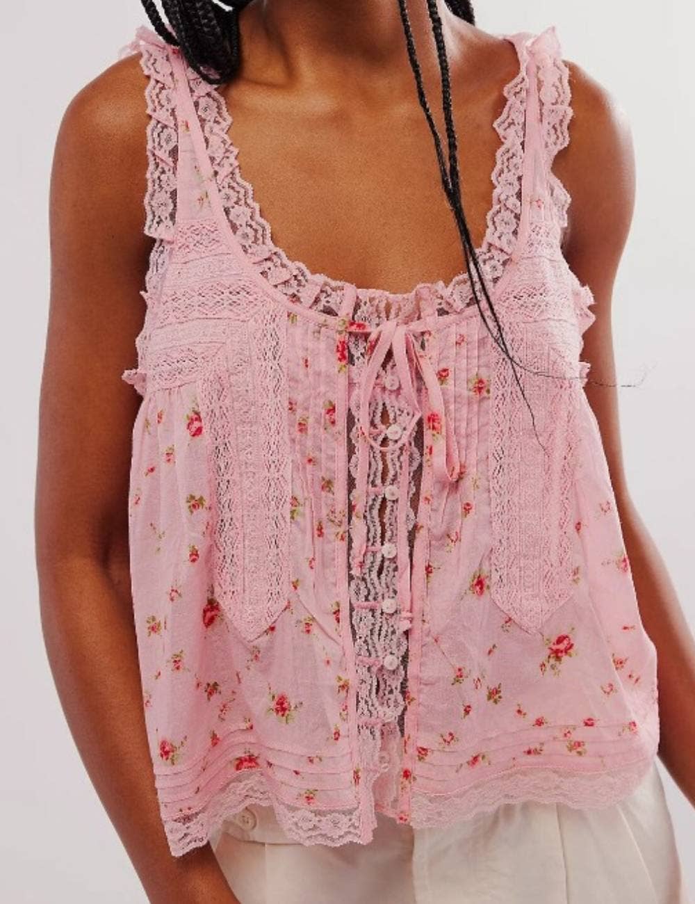Sweetkama - Venta al por mayor Camisola - Mujer - Top de tirantes de encaje con lazo en V para mujer SKT513047