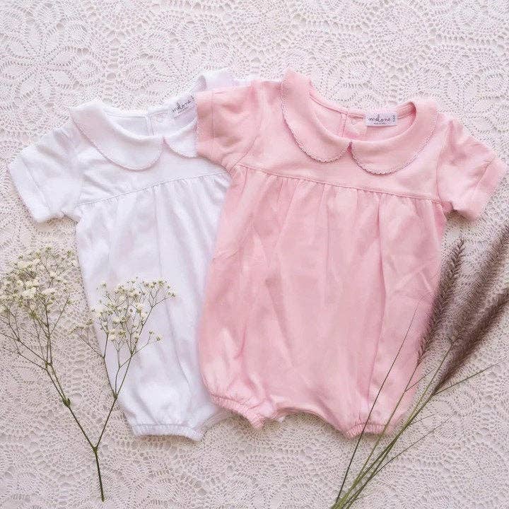Melone - Wholesale Bodysuit (Non-Footed) - Baby - Sia Bubble Pima Cotton Romper | Pink Cotton Trim