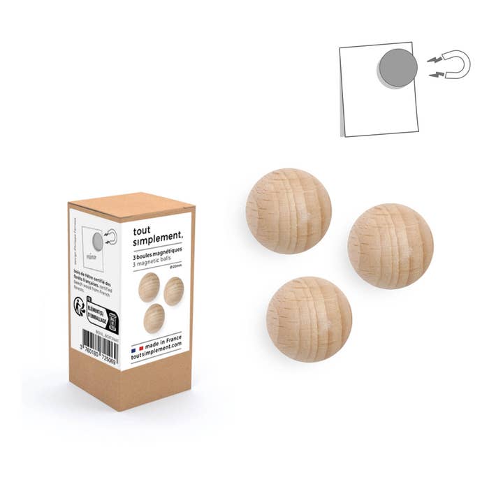 tout simplement - Wholesale Magnet - Box of 3 small wooden magnetic balls - natural
