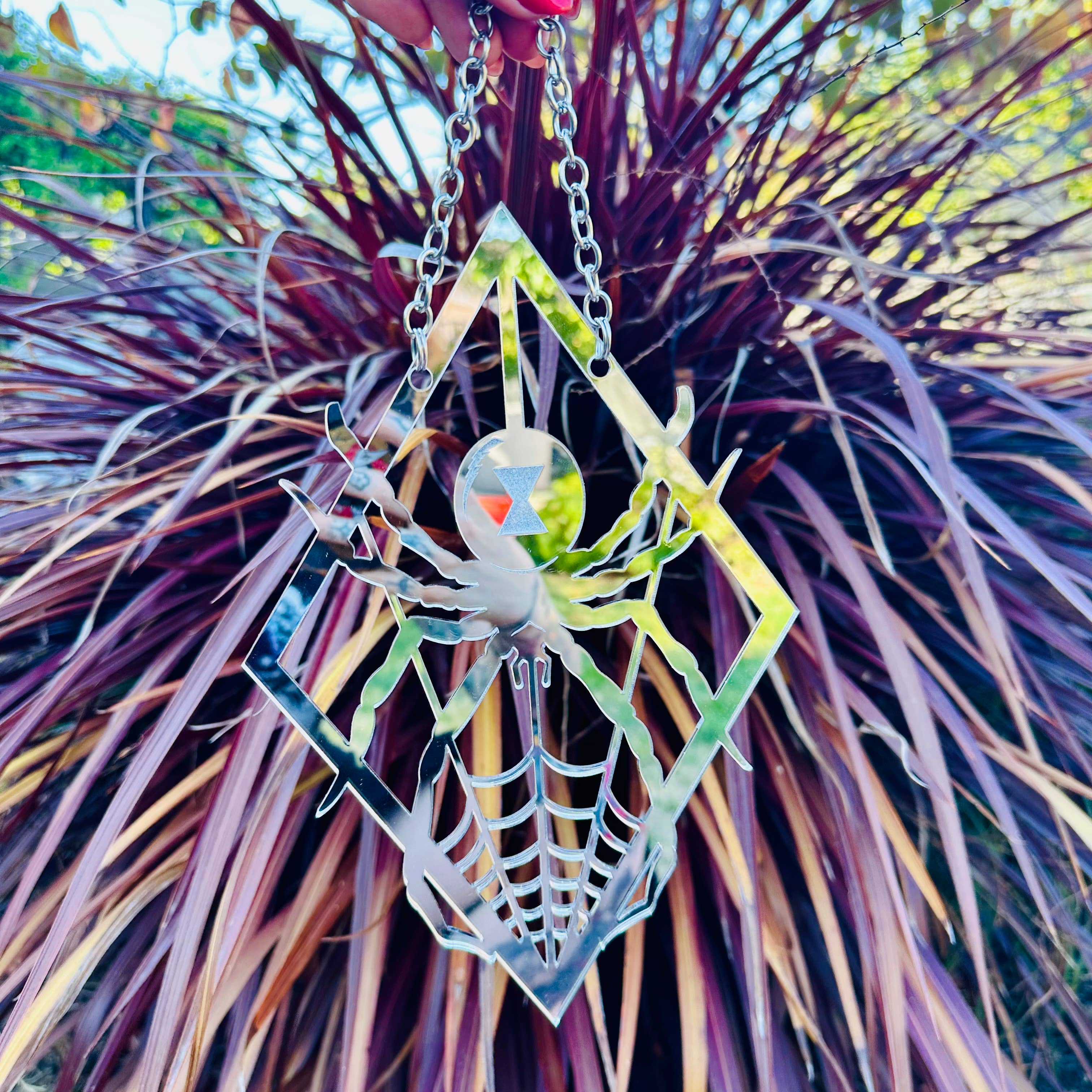 Foolish Fetish - Wholesale Wall Accent - Diamond Spiderweb Widow Mirror Wall Hanging Art2