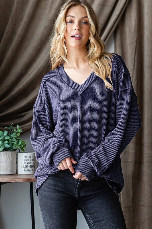 HEIMISH - Wholesale Tunic - Women's - ET7650-10 LONG PUFF SLEEVE SOLID URBAN RIBBED TOP13