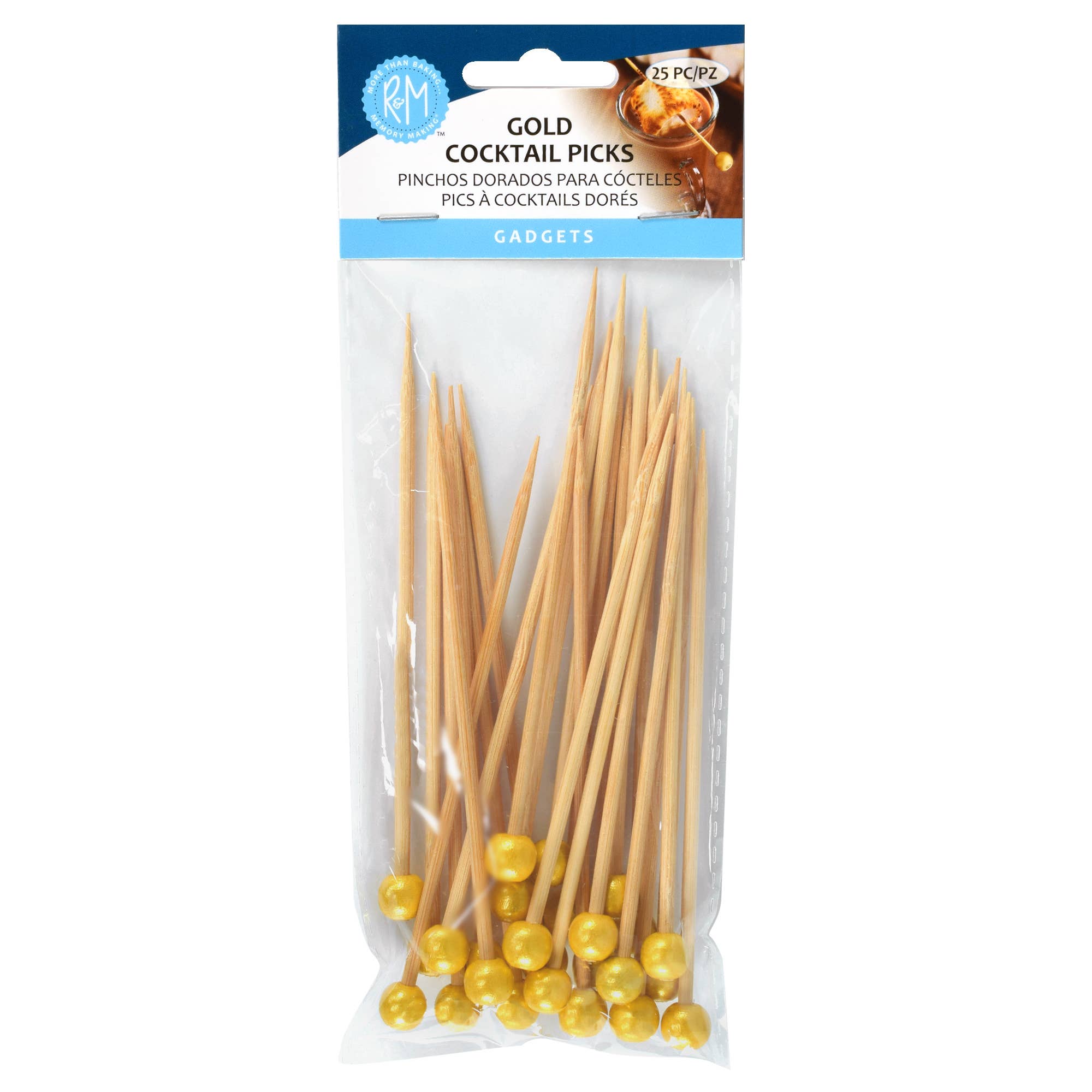 R&M International - Wholesale Cocktail Pick - Gold Cocktail Picks Pk of 25 Bucket /121