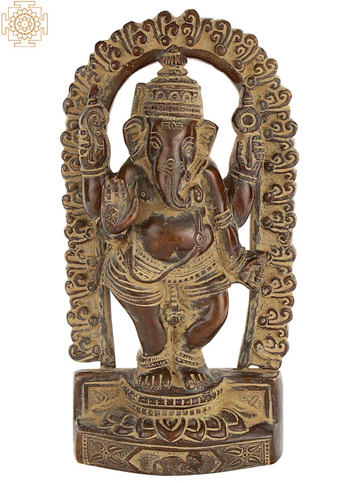 Estátua de latão de 7" Temple Ganesha | Feito à mão | Feito na Índia por atacado de Exotic India Art