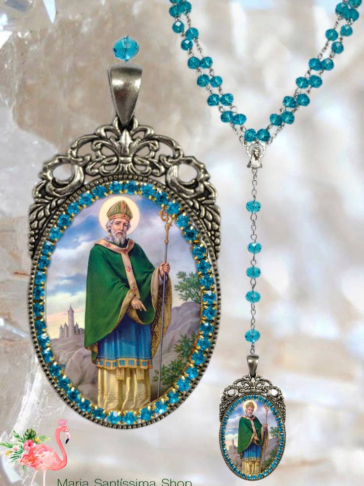 Saint Patrick Rosary - Patron Saint of Ireland; Engineers; Paralegals; Invoked against snakes & Sins - Handmade Charm Jewelry Medal Pendant for wholesale by MariaSantissimaShop