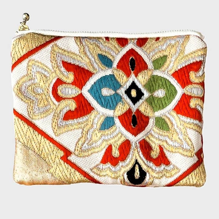 Japanese Kimono Silk Mini Floral Pouches Vintage Kimono Pouch Zipper Pouch Kimono Fabric Kimono Accessories Handmade Pouch Vintage Kimono Upcycled Kimono Traditional Japanese Travel Pouch Colorful zipper pouch colorful travel pouch bag organizer for wholesale by House of Shokunin