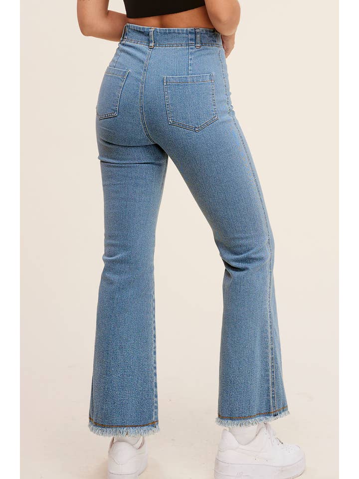 La Miel – Calças - Mulher por atacado – MCP3113-Calças Flare elástica de Cintura Alta Lavada e Macio32