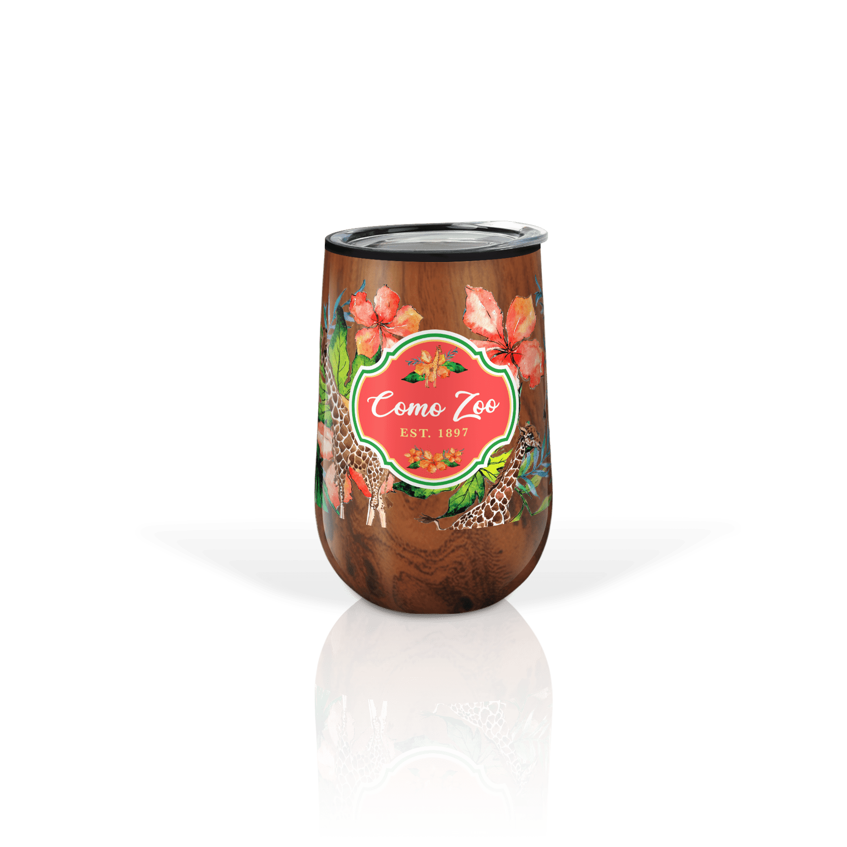 Matrix - Wholesale Insulated Mug/Tumbler - Customizable Wood Grain 14oz PP Wine: Floral Giraffe Patter0