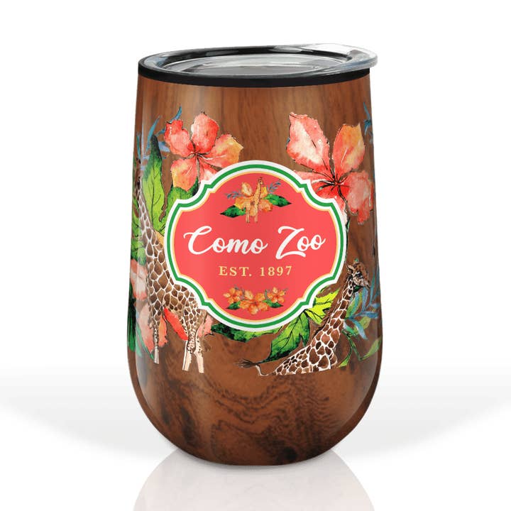 Matrix - Wholesale Insulated Mug/Tumbler - Customizable Wood Grain 14oz PP Wine: Floral Giraffe Patter0