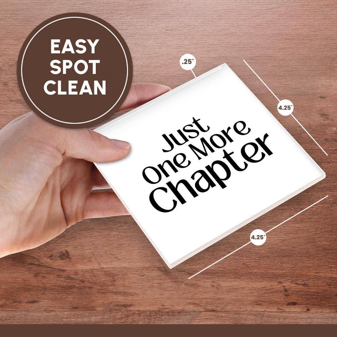 3dRose – wholesale Coasters – 3dRose, Plain Text of Just one more CHAPTER - black and white, Coaster6