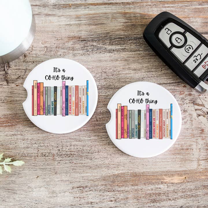 Juego de posavasos de cerámica para coche COHO Thing Colleen Hoover Books para venta al por mayor de Dogwood Graphics & Design