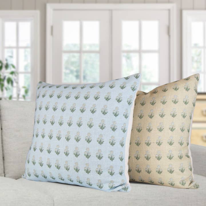 Tajik Home LLC - Wholesale Throw Pillow Cover - Arabella Sky Blue Block Print Pillow - Decorative Cushion