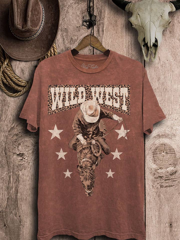 Wild West Cowboy Graphic Top for wholesale by Lotus Fashion Collection