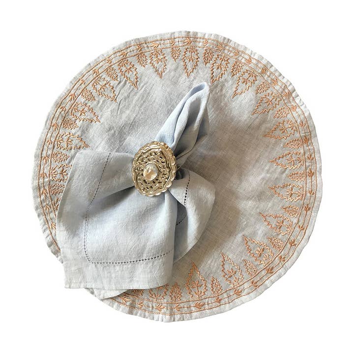 Metal Thread (Zari) Kashmir Leaf Placemats - Light Blue for wholesale by Artesa Studio