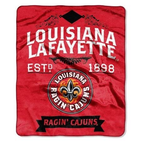 NCAA Louisiana Ragin' Cajuns Royal Plush Raschel 50x60 Throw for wholesale by Gulf Coast Sales