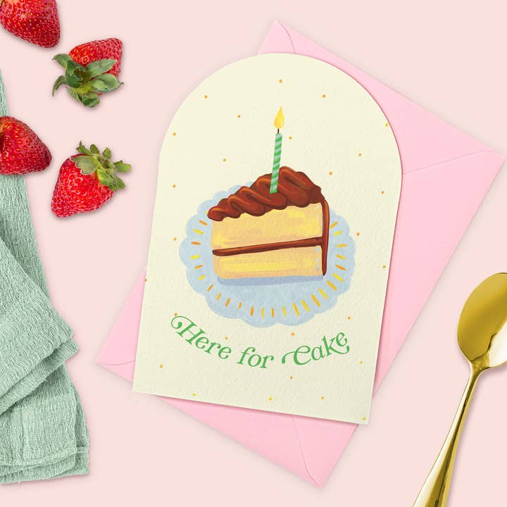 Lustige Geburtstagskarte | Hier für Kuchen Grußkarte für den Großhandel von Vero Illustrates Art Prints and Greeting Cards