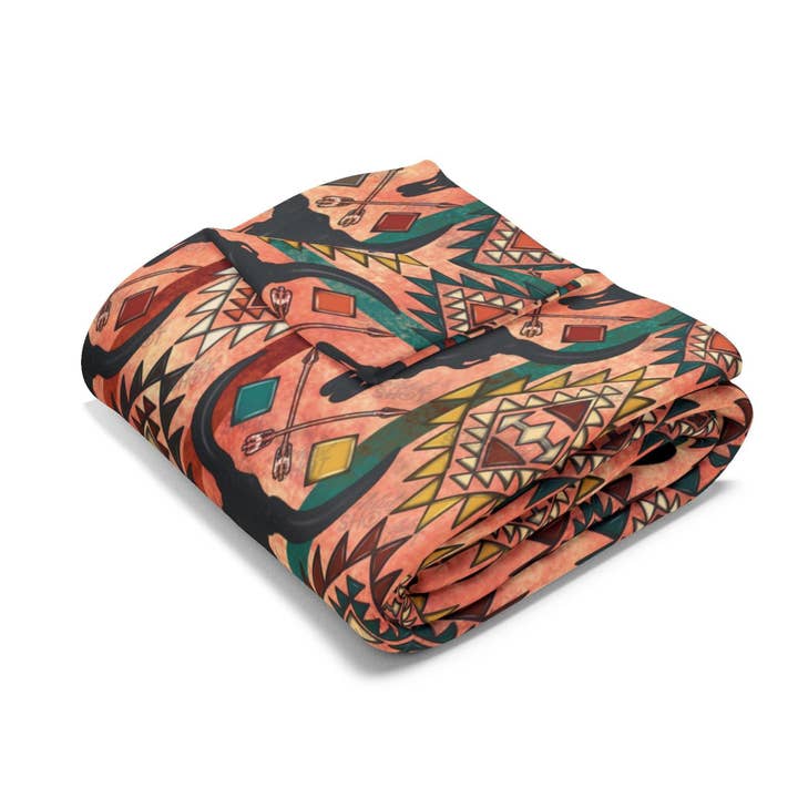 Grassy Creek Designs - Wholesale Throw Blanket - Southwest Style Skull & Aztec Design Fleece Throw Blanket (Two size Options)2