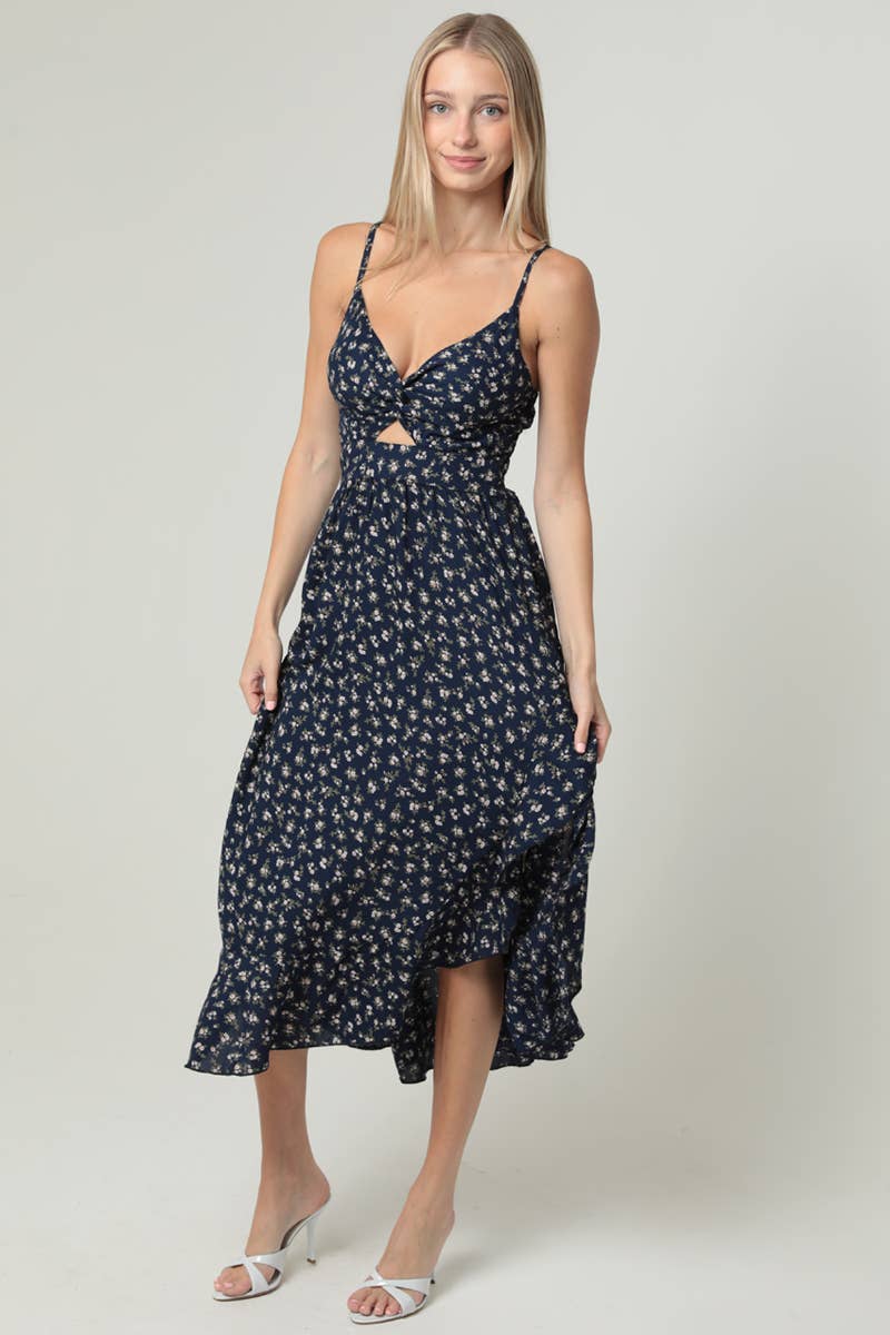 ANGIE - Wholesale Dress - Women's - C4F25-WA92 V NECK TWIST FRONT CUT OUT SIDE SLIT RUFFLE MIDI 3