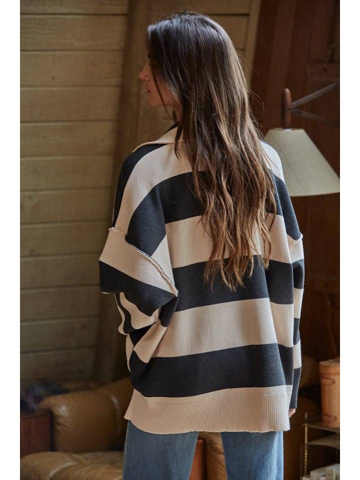 By Together - Wholesale Knit Sweater - Women's - W2199 | Knit Sweater Polyester Viscose Striped Turtleneck Dr