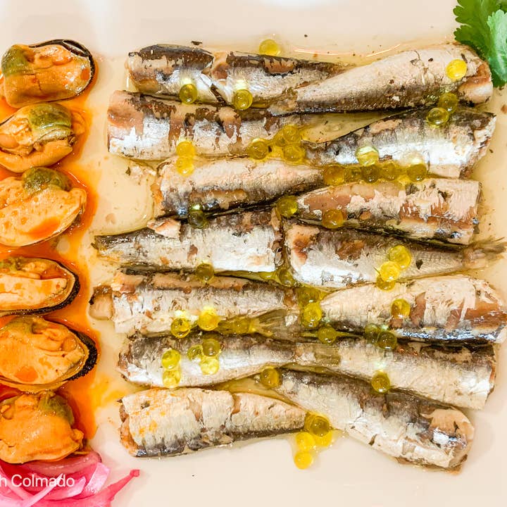 Spanish Colmado by Ibericos USA - Wholesale Tinned Fish - Baby Sardines in Spicy Olive Oil 10/12. Espinaler.