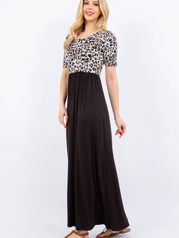 Taupe Leopard ANIMAL PRINT FULL-LENGTH DRESS IN MISSY & PLUS SIZE CD43411Y for wholesale on Faire