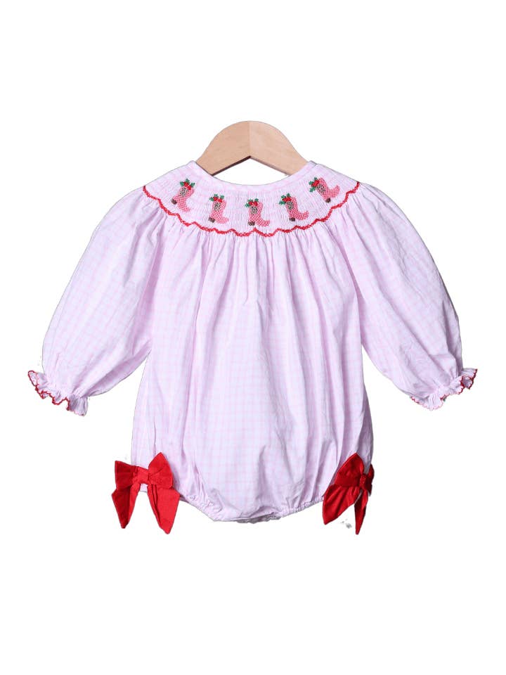 The Smocked Flamingo - Wholesale Bodysuit (Non-Footed) - Baby - Smocked Christmas Cowboy Boots Bishop Bubble