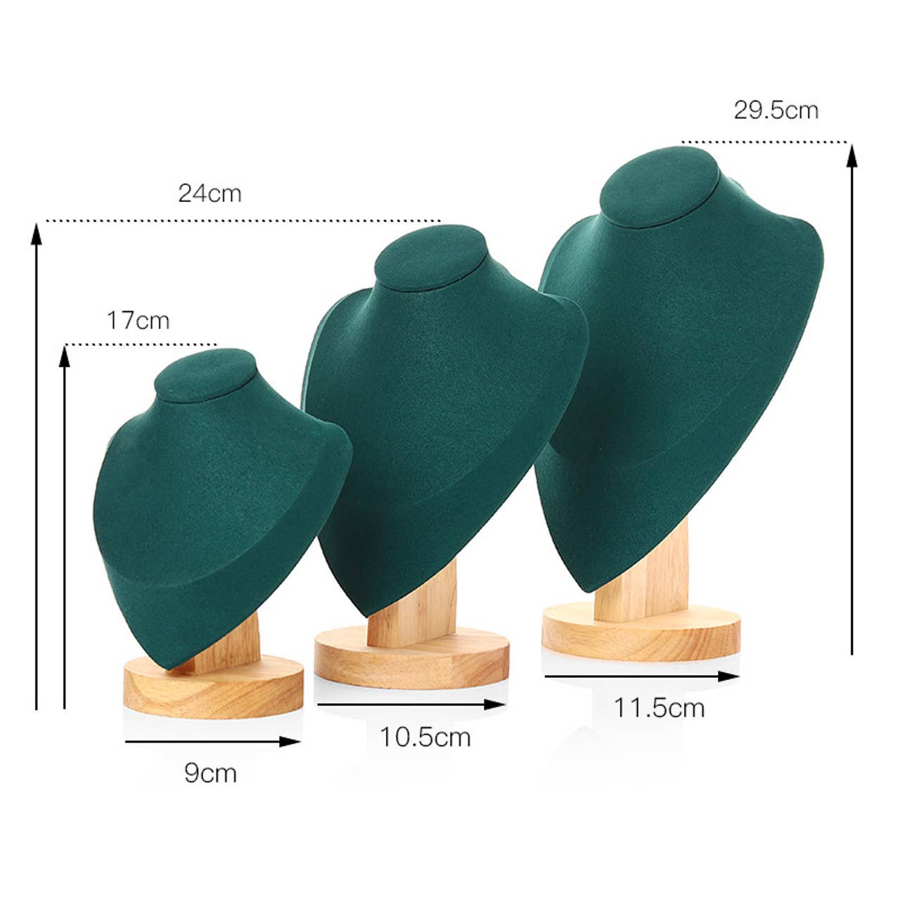 Zakka - Wholesale Jewelry Stand & Display - Velvet Green Neck Form Necklace Jewelry Display 3 Sizes 3