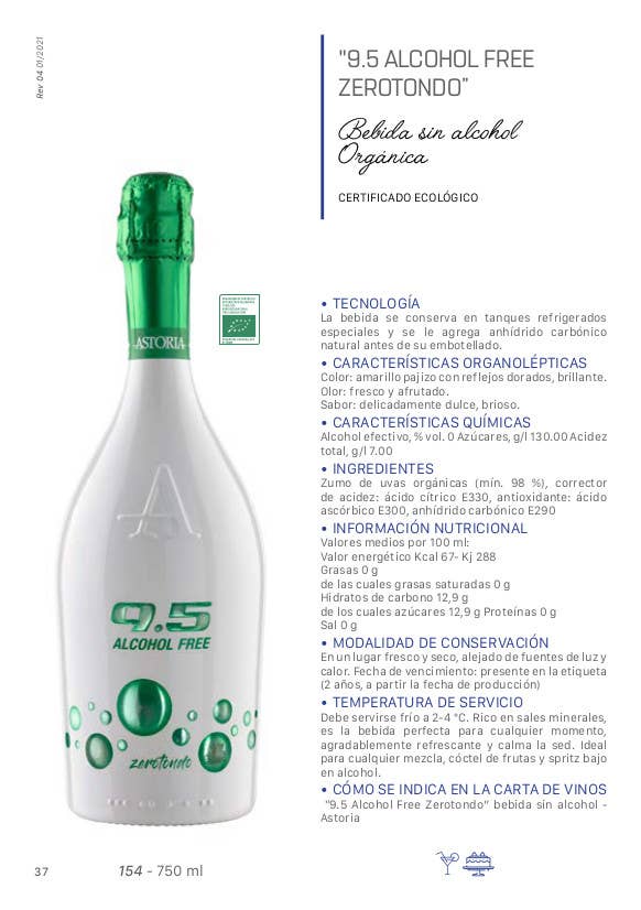 Metina SAS – Bebidas espirituosas/vinho/cerveja não alcoólicas por atacado – Vinho Espumante Sem Álcool 9.5 Cold Wine ZEROTONDO Astoria 75 cl4