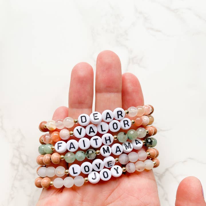 Gemstone + Rosewood Custom Name Bracelet for wholesale by Waves and Stone