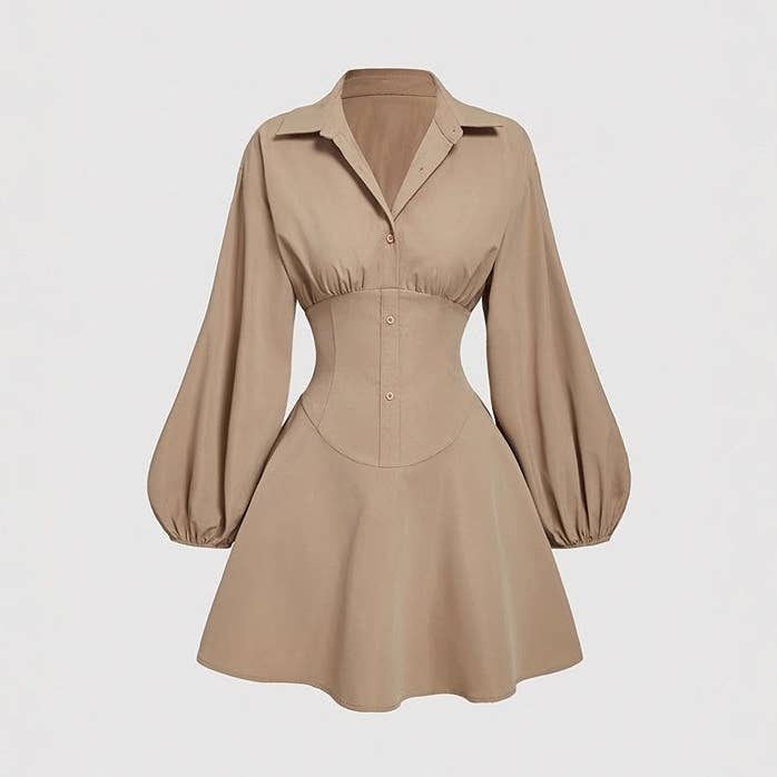 Mittelange Bluse mit Reverskragen, Taillenband und Laternenärmeln für den Großhandel von Mirazshoes WholeSale