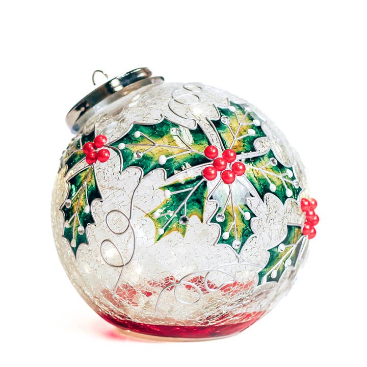 Holly Berry Glass Ornament with LED String Lights — Christmas, Holiday Ornaments for wholesale by A Cheerful Giver