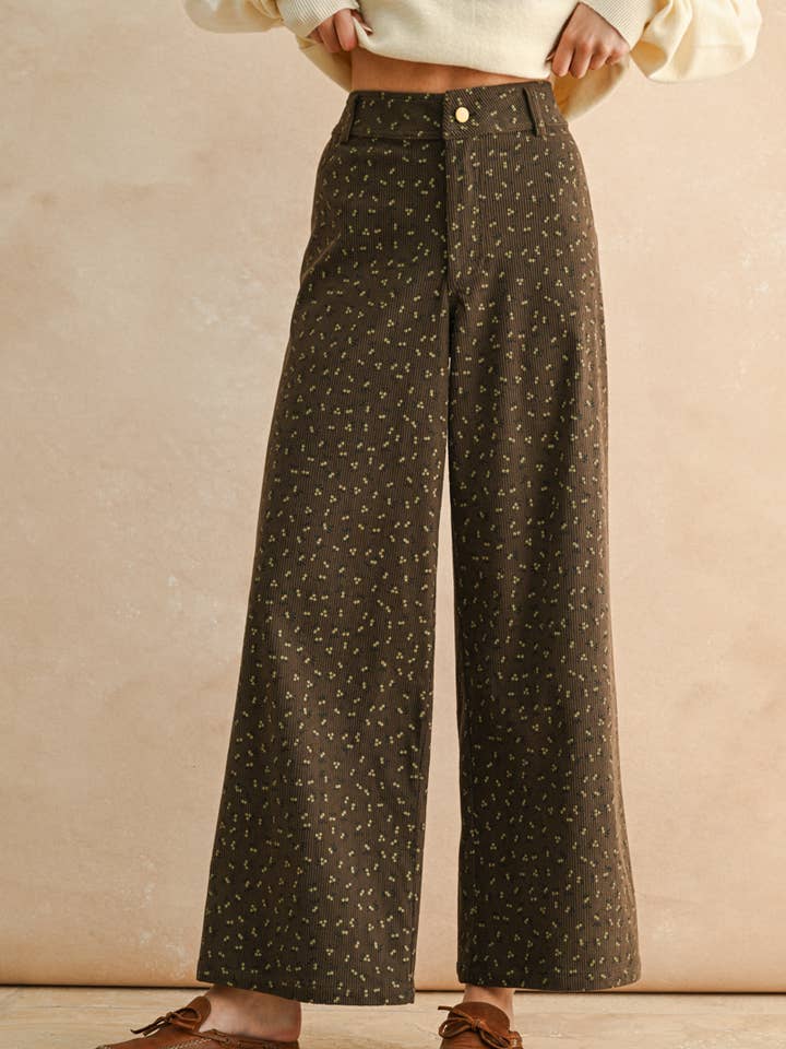 P5630 PANTALON EN VELOURS CÔTELÉ IMPRIMÉ pour la vente par MIOU MUSE
