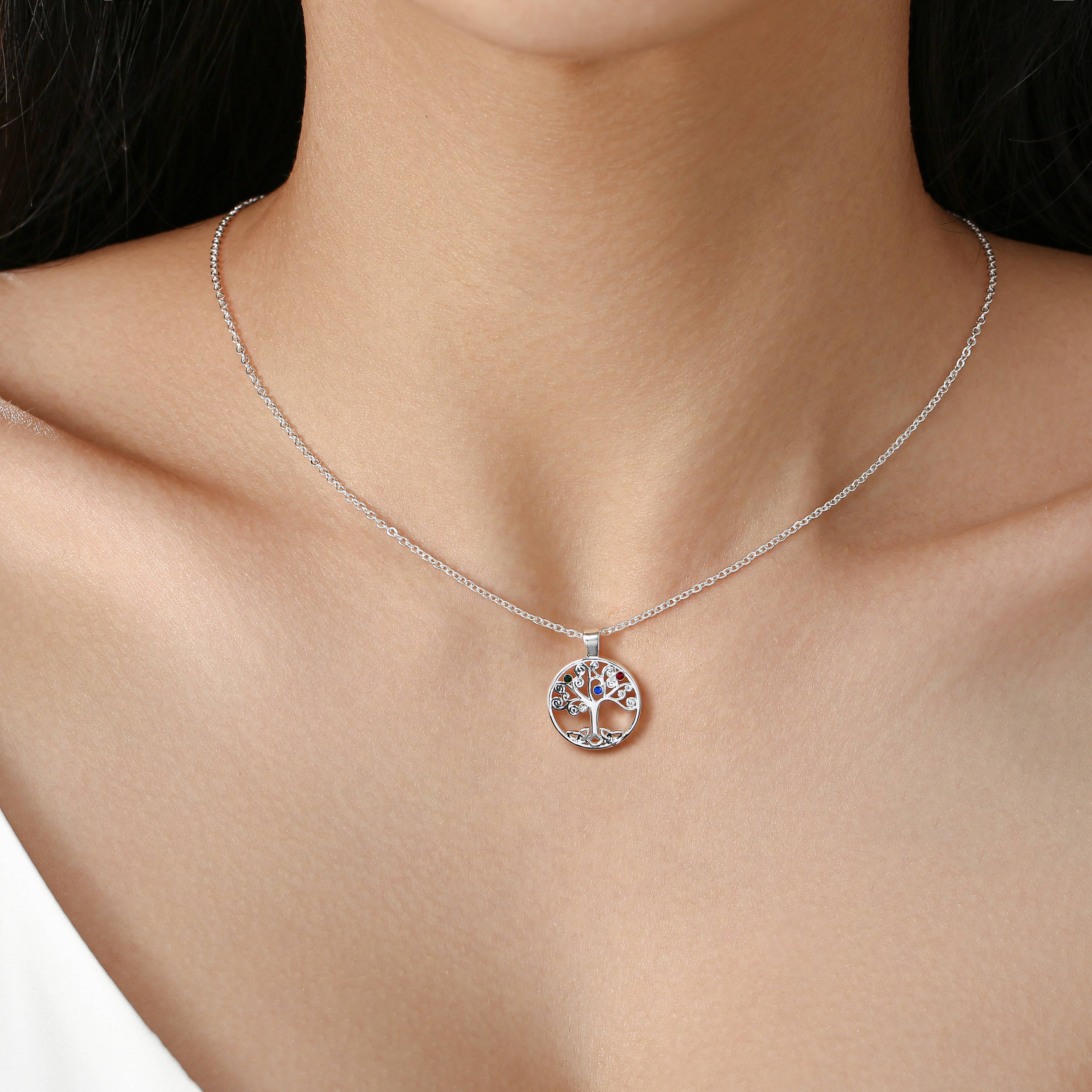 EIR-024P Tree of Life Coloured Stone Pendant Silver Plate for wholesale on Faire1